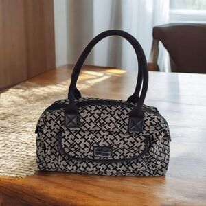 Tommy Hilfiger Monogram Jacquard Satchel, Grey Black Preppy Classic